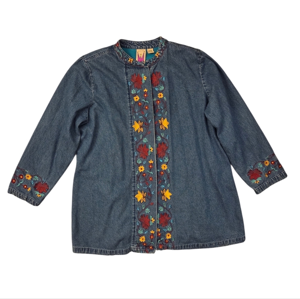 Vintage Original Anthony Denim Embroidered Button Down Jacket Women's 3X Cottage - Picture 2 of 11